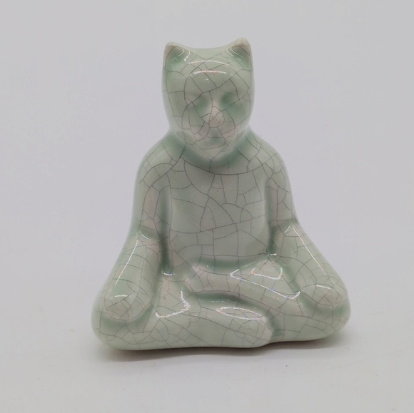 Venice Clay Gary Steinborn Zen Cat Ceramic Sculpture Crackle - Picture 2 of 6